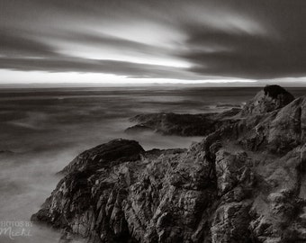 Cliffs - Twilight - Photographic Print on Archival Paper. Home Decor. Office Decor. Beach. Ocean. Black and White. Long Exposure.