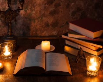 Books and Candlelight - Photographic Print on Archival Paper. Home Decor. Wall Art. Office Decor. Goth. Dark. Fantasy. Medieval.