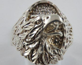 Sterling Silver Gents Eagle Head Ring-Size 13 1/2