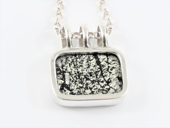 Sterling Silver Rectangular Black And Silver Pend… - image 3