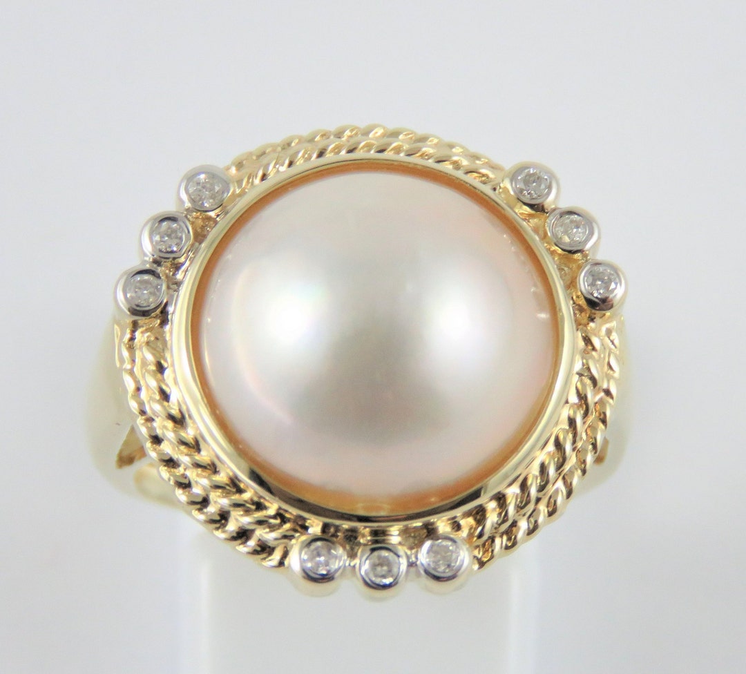 14kt Gold Mabe Pearl and Diamond Ring SIZE 7 - Etsy
