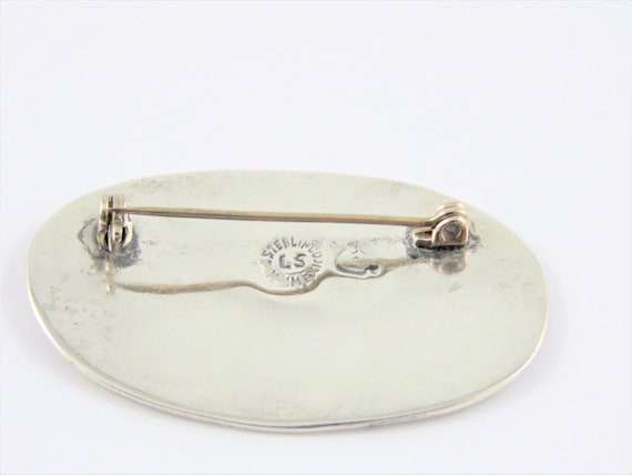 Sterling Silver Mexican Over Lay Oval Brooch - image 2