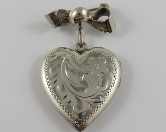 Sterling Silver Simbo Heart Shaped Locket with Bow Pin
