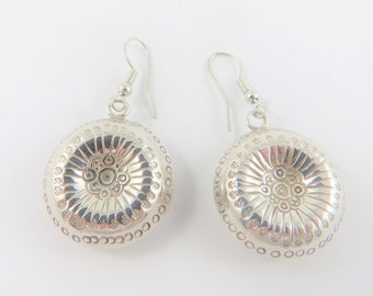 Silver  Round Drop Pierced Earrings