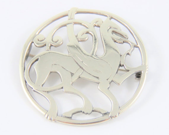 Sterling Round Dragon Brooch With Shetland Stamp