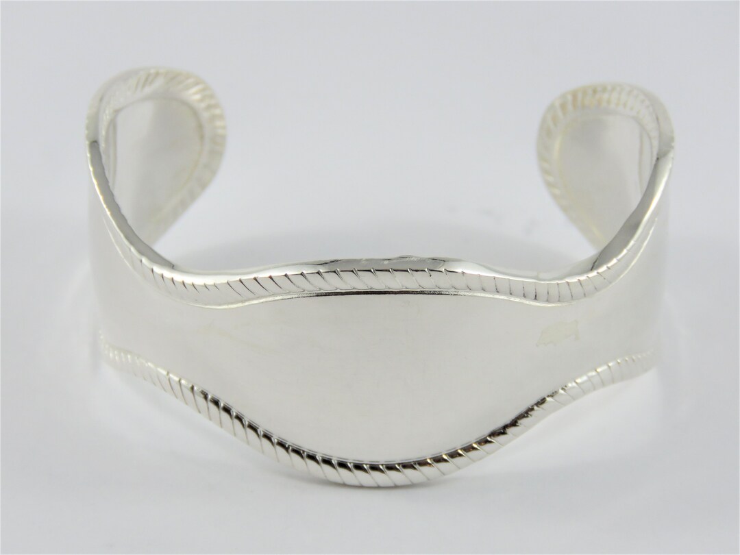 Sterling Silver Cuff Bracelet With A Patterned Edging - Etsy Sterling Silver Cuff Bracelet With A Patterned Edging - Etsy