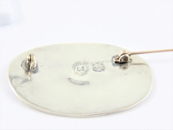 Sterling Silver Mexican Over Lay Oval Brooch - image 3