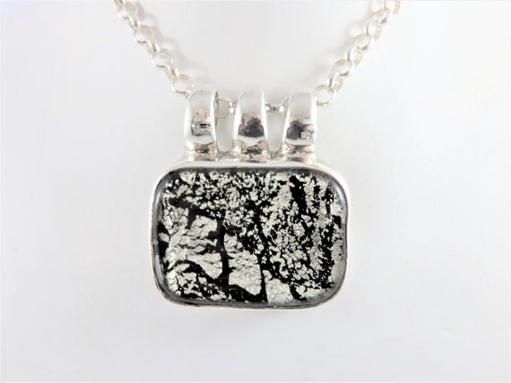 Sterling Silver Rectangular Black And Silver Pend… - image 6