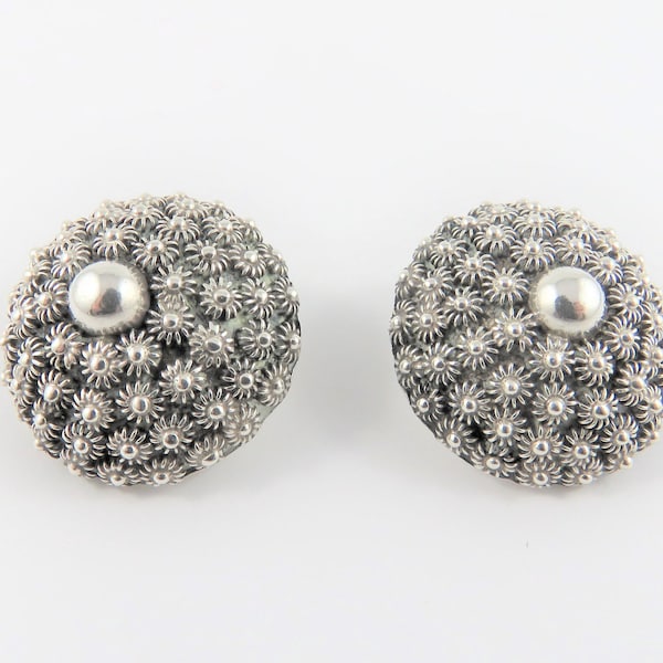 Sterling Silver Mexican Flower Burst Clip On Earrings