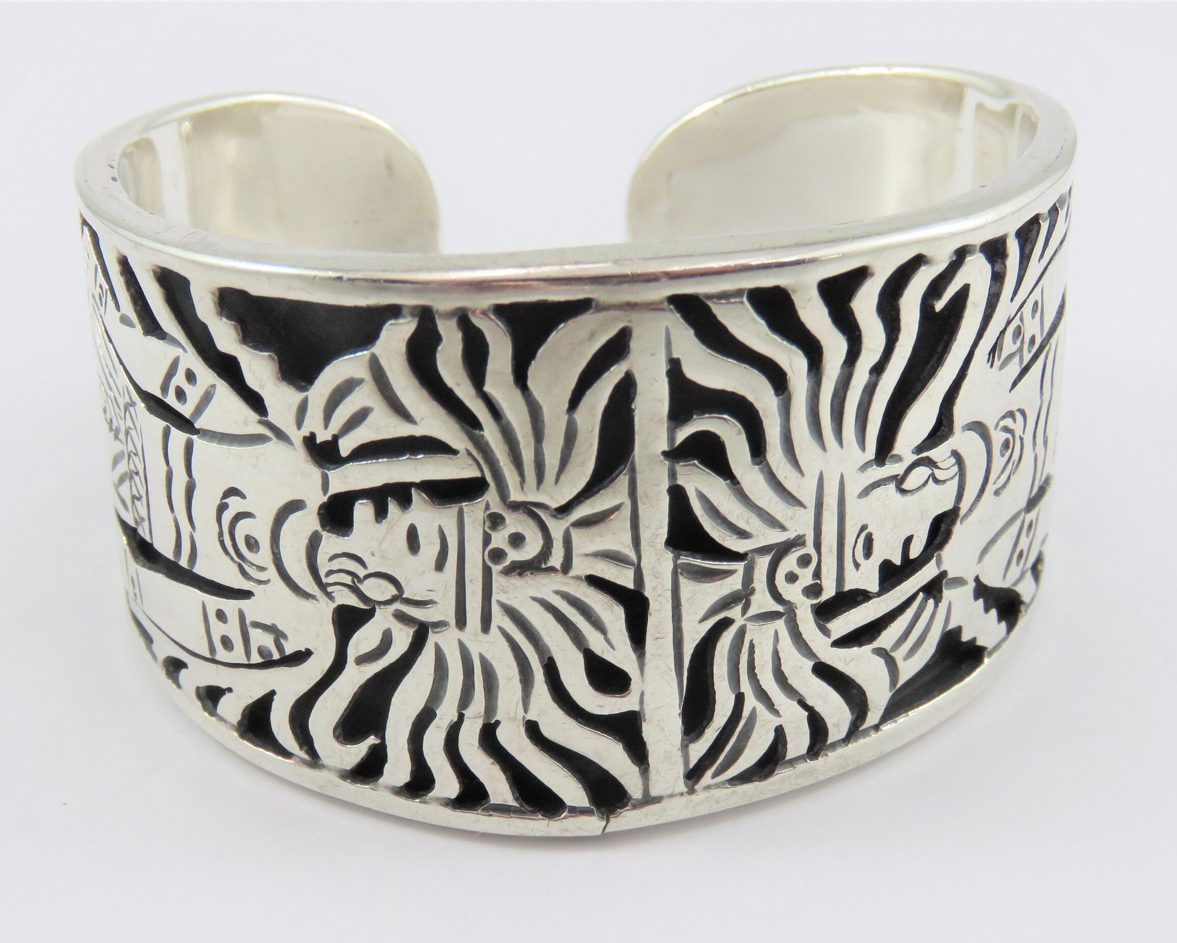 Sterling Silver Mexican TG-24 1 1/2 Inch Wide Bracelet Cuff