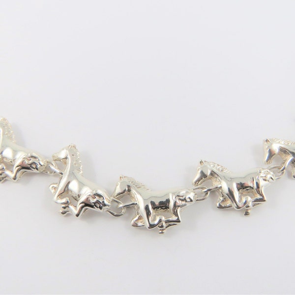 Sterling Silver 8 Inch Running Horses  Bracelet With A T Bar Fastener