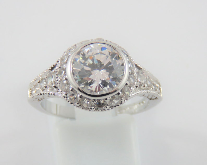 Silver Bezel Set CZ Cluster Ring-SIZE 7