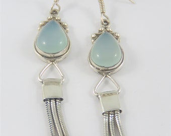 Sterling Silver Tear Shaped Grey Stone Drop Earrings