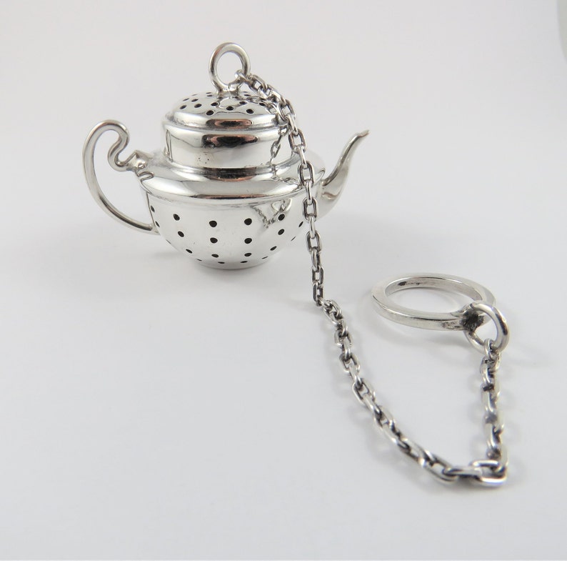Sterling Silver Tea Pot Shaped Tea Infuser With Chain Etsy