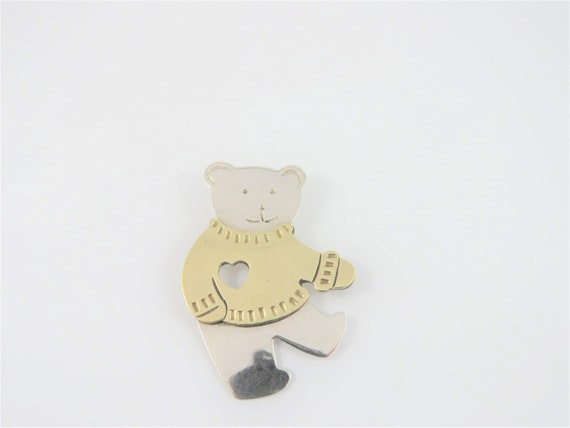 Sterling Silver Mexican Two Tone Teddy Bear Pin - image 4