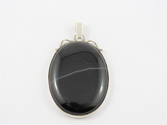 Sterling Silver Oval Black Agate Pendant - image 4