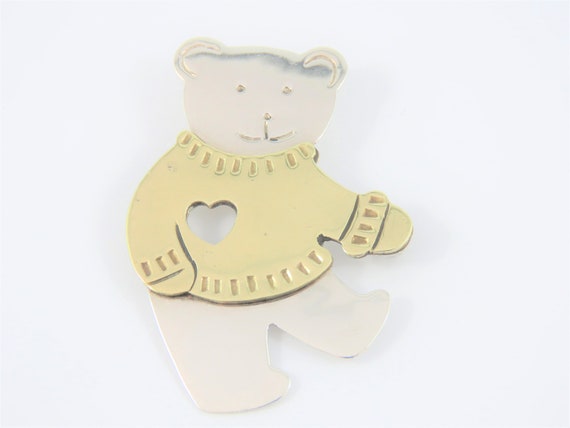Sterling Silver Mexican Two Tone Teddy Bear Pin - image 1