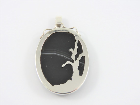 Sterling Silver Oval Black Agate Pendant - image 2