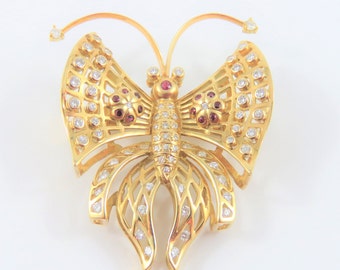 18Kt  Diamond and Ruby Butterfly Pin/Pendant