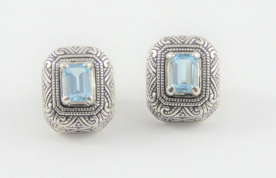 Sterling Rectangular Shaped Blue Stone Pierced Ea… - image 4
