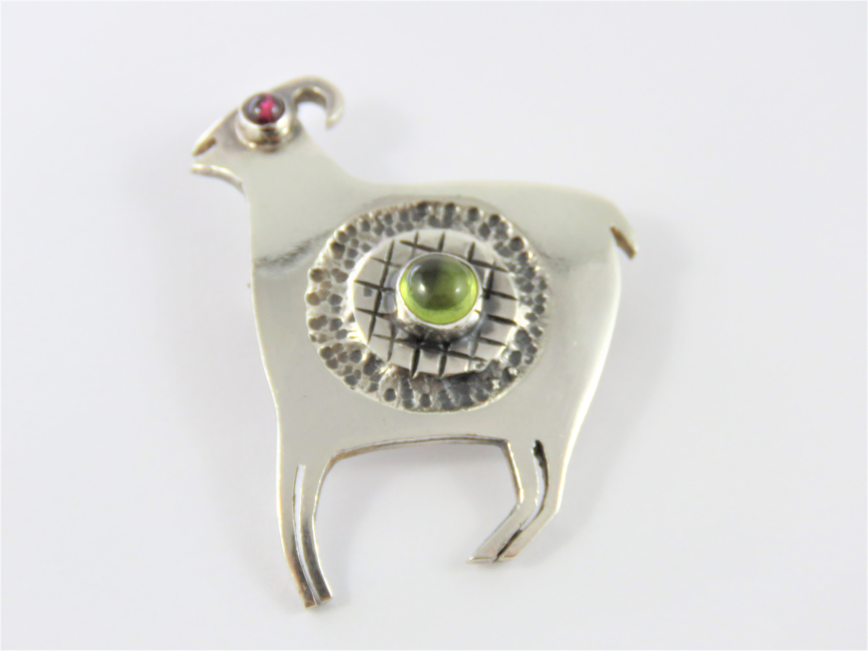 Sterling Silver Peridot Goat Brooch