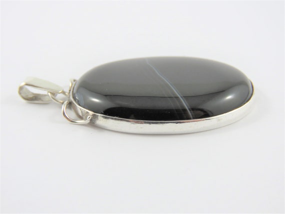 Sterling Silver Oval Black Agate Pendant - image 3