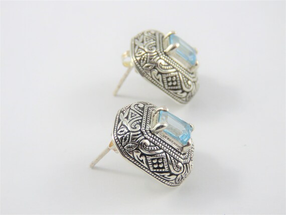 Sterling Rectangular Shaped Blue Stone Pierced Ea… - image 2