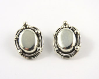 Mexican Sterling Silver Oval Clip On Earrings