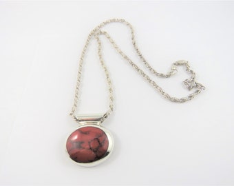 Sterling Red Stone With Black Matrix  Pendant with a 24 Inch Chain