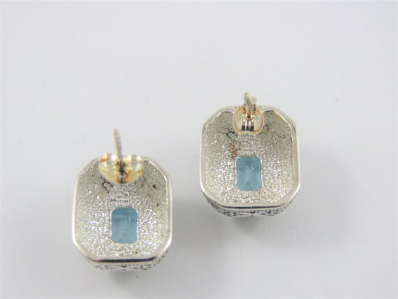 Sterling Rectangular Shaped Blue Stone Pierced Ea… - image 3