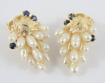 14KT Fresh Water Pearl and Sapphire Earrings