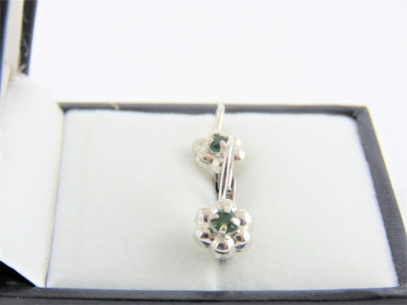 14Kt Italian White Gold Green Stone Earrings