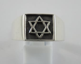 Sterling Silver Gents Star Of David Signet Ring-Size 13