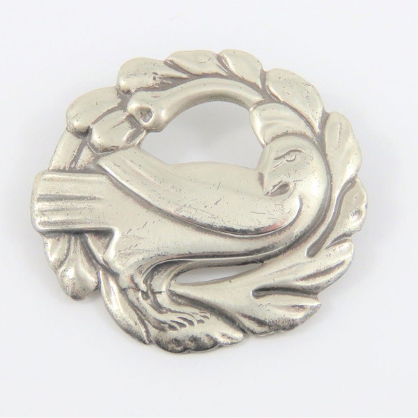 Sterling Silver Round  Coro Dove Brooch