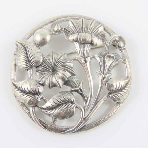 Sterling Silver Round Danecraft Morning Glory Flower Brooch