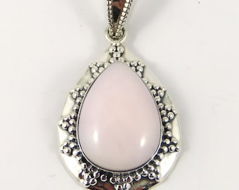 Sterling Tear Shaped Bezel Set Rose Quartz Pendant