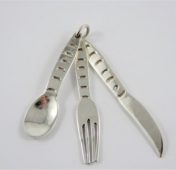 Sterling Silver Knife,Fork And Spoon Pendant - image 1