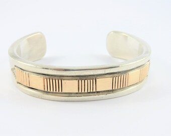 Sterling Silver and 14K Yellow Gold Bracelet Cuff  Signed B. Morgan