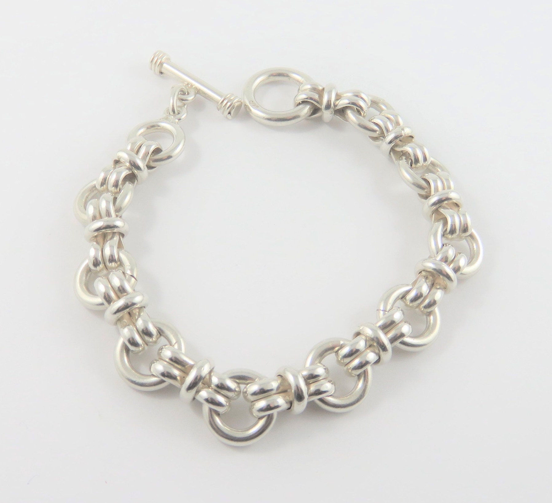 Sterling Silver 9 Heavy Bracelet With A T Bar Style - Etsy
