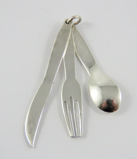 Sterling Silver Knife,Fork And Spoon Pendant - image 2