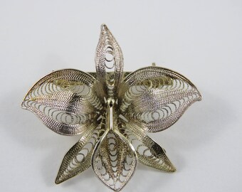 Italian Sterling Silver Filagree Flower Brooch