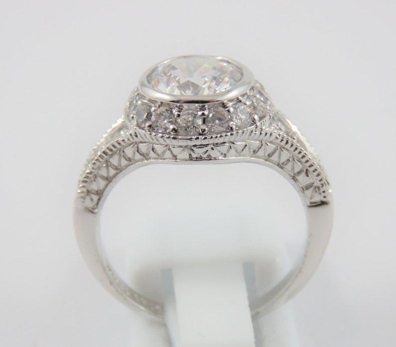 Silver Bezel Set CZ Cluster Ring-SIZE 7