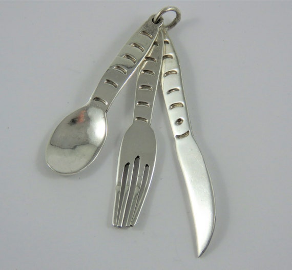 Sterling Silver Knife,Fork And Spoon Pendant - image 3