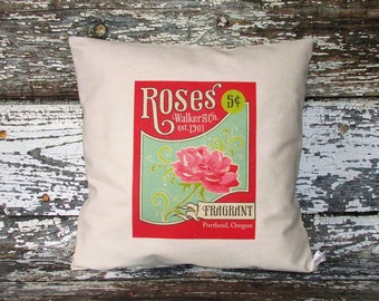 ROSE Seed Packet Fragrant~Portland Oregon~Spring Pillow~Canvas Pillow~Garden Pillow FARMHOUSE Pillow Cover 18X18~Walker & Co