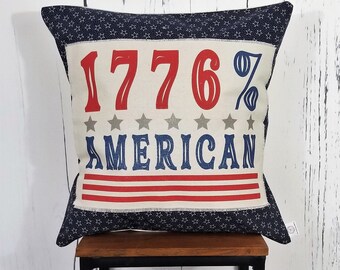 BAUERNHAUS Kissenbezug 18x18~1776% American on Navy Blue Star Print Stoff~4. Juli Kissen~Patriotisches Canvas Kissen~USA Wurfkissen