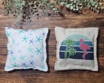 Set of 2 Tiered Tray Mini 5"x5" Farmhouse Pillows~Beach Theme Pillows~Summer Tiered Tray
