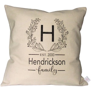 FARMHOUSE Fodera per cuscino 18X18 ~ Ghirlanda personalizzata con nome e data stabilita ~ Tela ~ Rustico ~ Cuscino