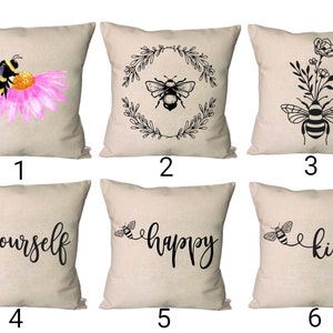 Bee Kind Pillow Cover ~ Bee Happy Pillow Cover ~ Bee Yourself Pillow Cover ~ Botanische Throw Pillow ~ Bee Throw Pillow