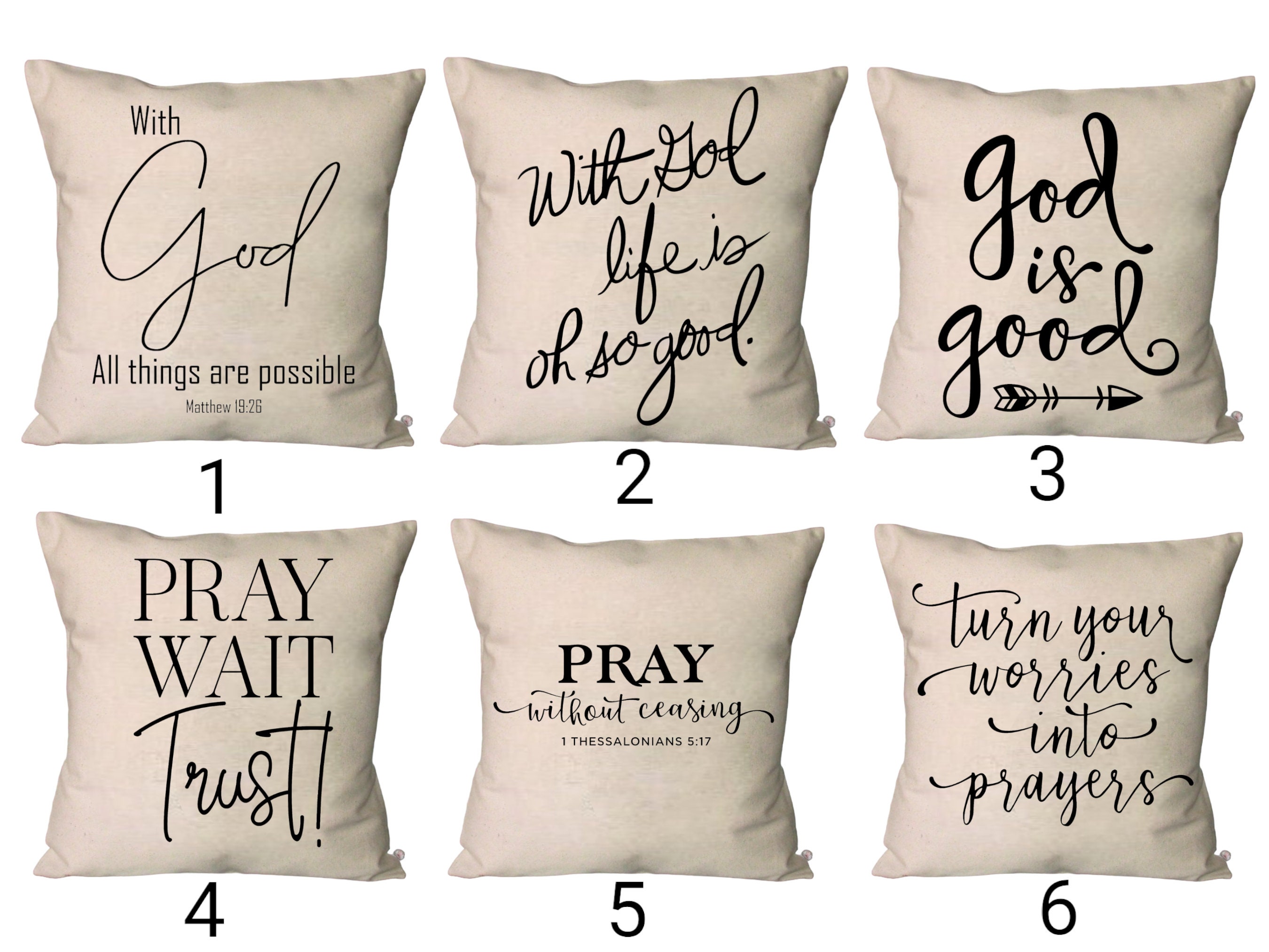 God is Good Pillows~Pary Wait Trust Pillow Covers~Scripture Throw Pillows~ Prayer Pillow~Bible Verse Decor~Scripture Pillow