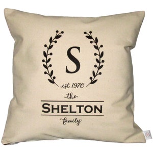 FARMHOUSE Copricuscino 18X18 ~ Ghirlanda personalizzata con nome e data stabilita ~ Cuscino personalizzato ~ Rustico ~ Cuscino